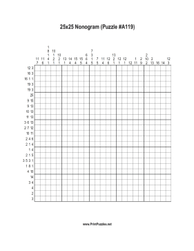 Nonogram - 25x25 - A119 Printable Puzzle