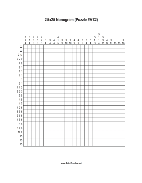 Nonogram - 25x25 - A12 Printable Puzzle