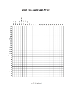 Nonogram - 25x25 - A123 Printable Puzzle
