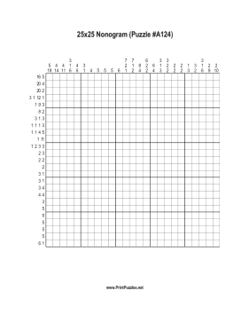 Nonogram - 25x25 - A124 Printable Puzzle