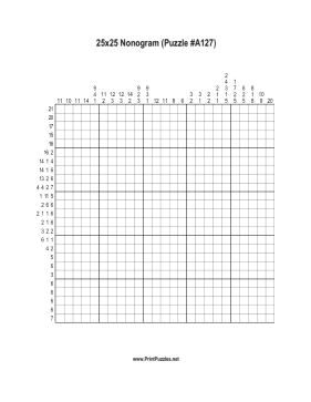 Nonogram - 25x25 - A127 Printable Puzzle