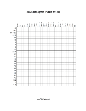 Nonogram - 25x25 - A128 Printable Puzzle