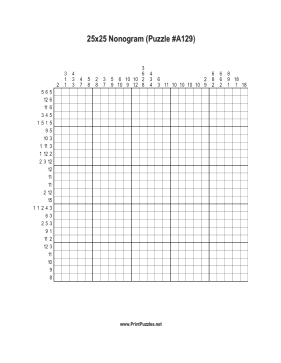 Nonogram - 25x25 - A129 Printable Puzzle