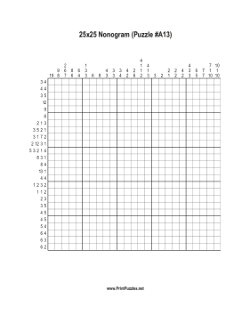 Nonogram - 25x25 - A13 Printable Puzzle