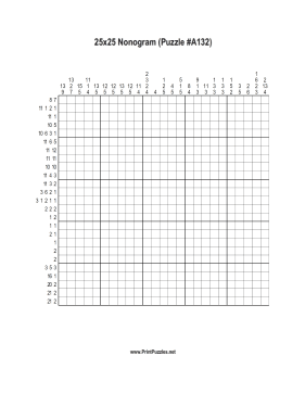 Nonogram - 25x25 - A132 Printable Puzzle