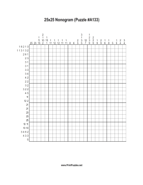 Nonogram - 25x25 - A133 Printable Puzzle