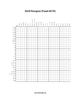 Nonogram - 25x25 - A135 Printable Puzzle