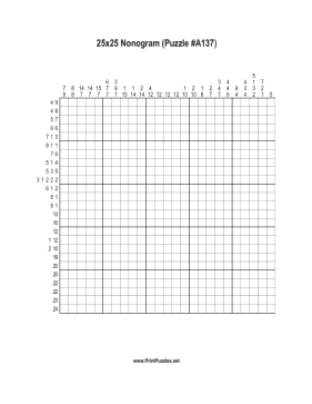 Nonogram - 25x25 - A137 Printable Puzzle