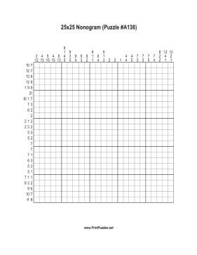 Nonogram - 25x25 - A138 Printable Puzzle