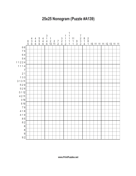 Nonogram - 25x25 - A139 Printable Puzzle