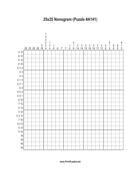 Nonogram - 25x25 - A141 Printable Puzzle