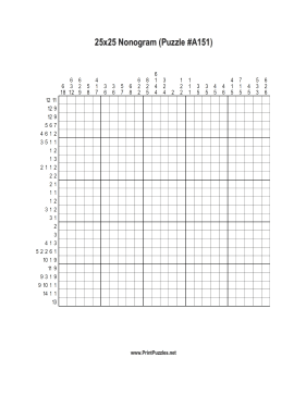 Nonogram - 25x25 - A151 Printable Puzzle