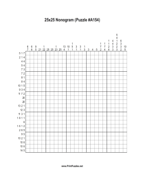 Nonogram - 25x25 - A154 Printable Puzzle