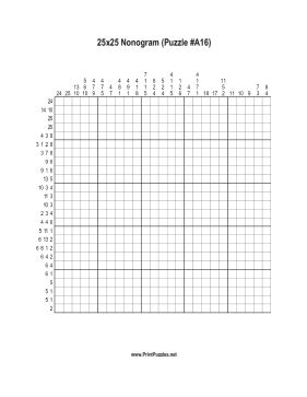 Nonogram - 25x25 - A16 Printable Puzzle