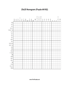 Nonogram - 25x25 - A162 Printable Puzzle