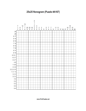 Nonogram - 25x25 - A167 Printable Puzzle