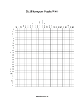 Nonogram - 25x25 - A168 Printable Puzzle