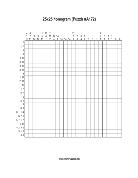 Nonogram - 25x25 - A172 Printable Puzzle