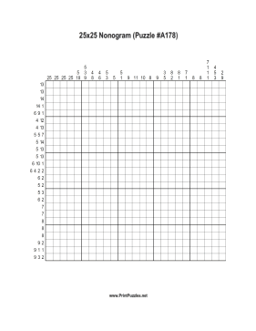 Nonogram - 25x25 - A178 Printable Puzzle