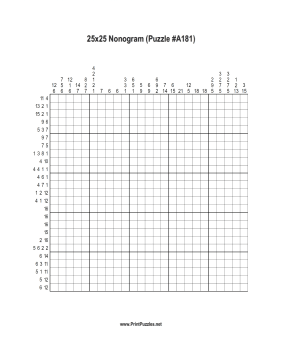 Nonogram - 25x25 - A181 Printable Puzzle