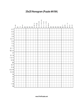 Nonogram - 25x25 - A184 Printable Puzzle