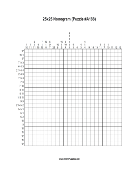 Nonogram - 25x25 - A188 Printable Puzzle