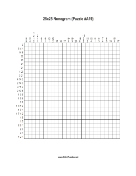 Nonogram - 25x25 - A19 Printable Puzzle