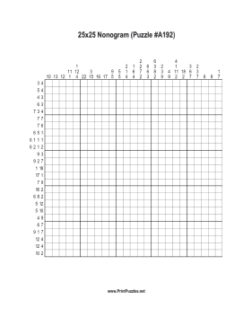 Nonogram - 25x25 - A192 Printable Puzzle
