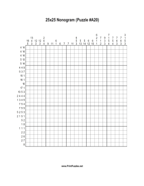 Nonogram - 25x25 - A20 Printable Puzzle