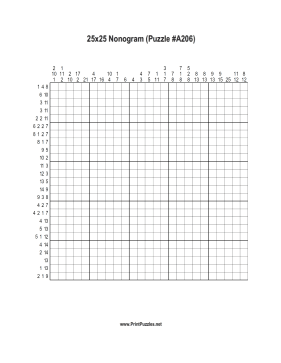Nonogram - 25x25 - A206 Printable Puzzle