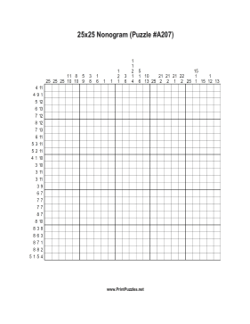 Nonogram - 25x25 - A207 Printable Puzzle