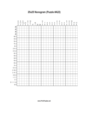 Nonogram - 25x25 - A22 Printable Puzzle