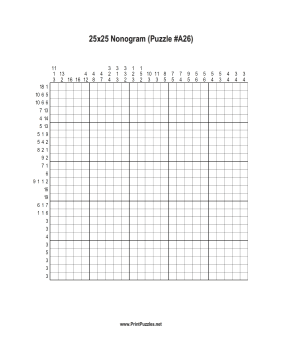 Nonogram - 25x25 - A26 Printable Puzzle