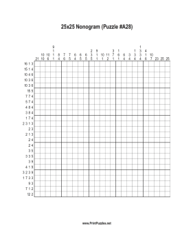 Nonogram - 25x25 - A28 Printable Puzzle