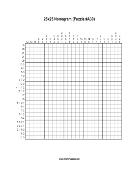 Nonogram - 25x25 - A30 Printable Puzzle