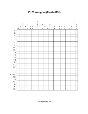 Nonogram - 25x25 - A31 Printable Puzzle