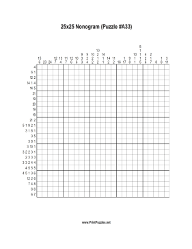 Nonogram - 25x25 - A33 Printable Puzzle