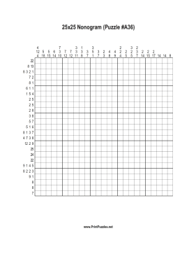 Nonogram - 25x25 - A36 Printable Puzzle
