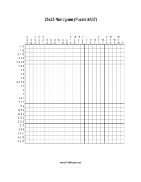 Nonogram - 25x25 - A37 Printable Puzzle