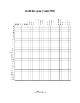 Nonogram - 25x25 - A39 Printable Puzzle