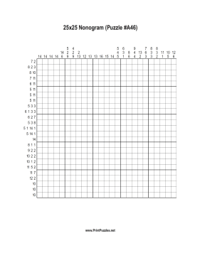 Nonogram - 25x25 - A46 Printable Puzzle