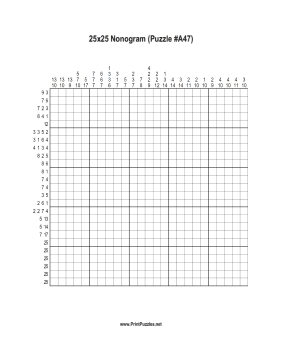 Nonogram - 25x25 - A47 Printable Puzzle