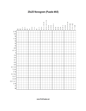 Nonogram - 25x25 - A5 Printable Puzzle