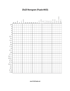 Nonogram - 25x25 - A53 Printable Puzzle