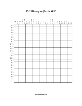 Nonogram - 25x25 - A57 Printable Puzzle