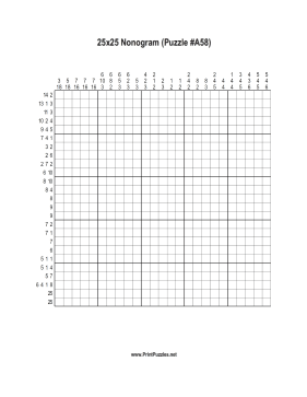 Nonogram - 25x25 - A58 Printable Puzzle