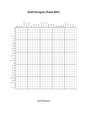 Nonogram - 25x25 - A61 Printable Puzzle