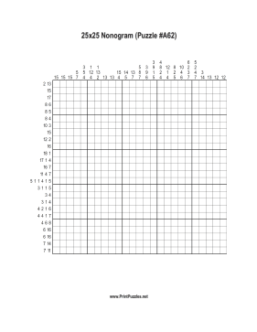 Nonogram - 25x25 - A62 Printable Puzzle