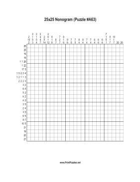 Nonogram - 25x25 - A63 Printable Puzzle