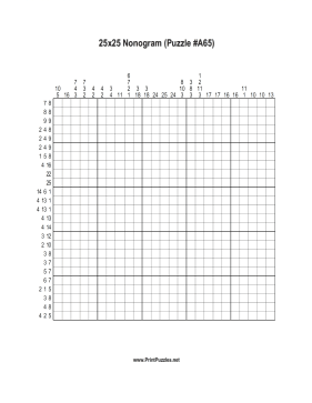Nonogram - 25x25 - A65 Printable Puzzle